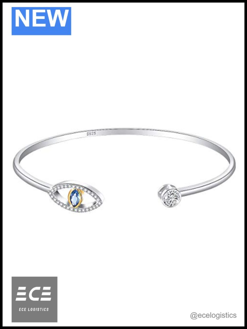 Evil Eye Bracelet 925 Sterling Silver Cuff Bangle